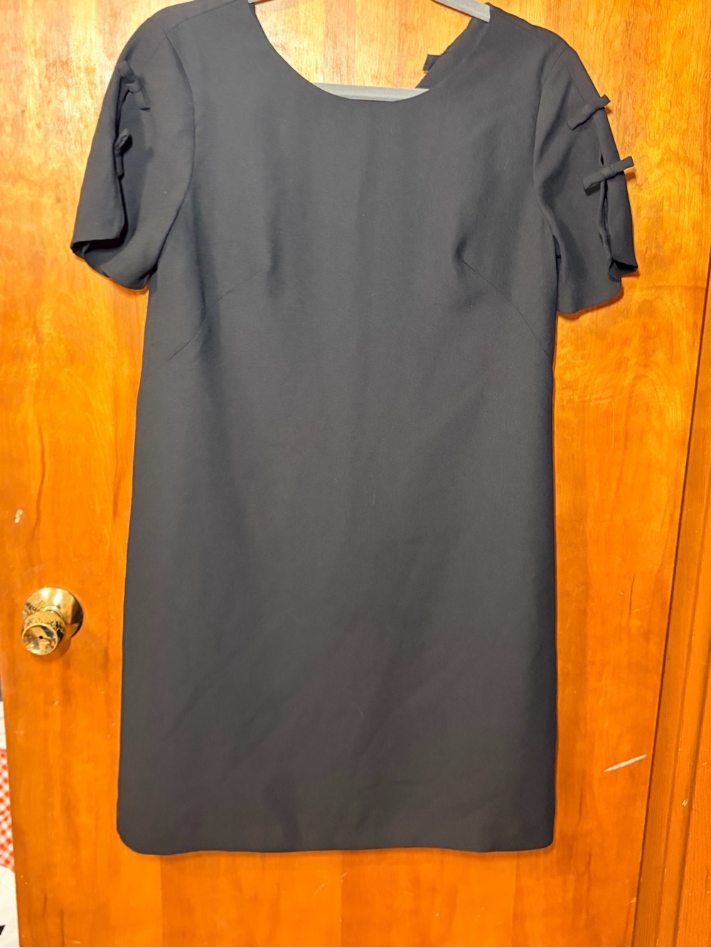 Ann Taylor Black Short-Sleeve Shift Dress with Sleeve Tie Accents